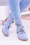 Lu Boo Blue Suede Rock Girl Cutout Booties