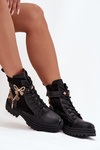 Women's Work Boots Insulated With Gold Chain And Charms Black Vessara