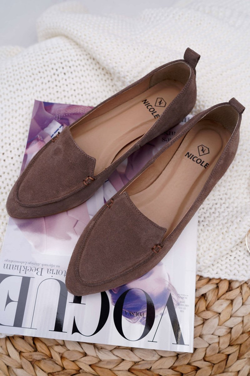 Mokasyny Damskie Zamszowe Skóra Loafery Cappuccino Homny