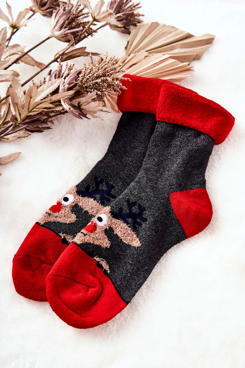 Christmas Socks Reindeer Grey and red
