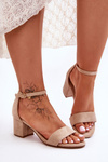 Suede Classic Low Heel Sandals Beige Honeymoon