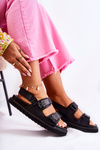 Women's Leather Sandals With Decoration Black Elly 