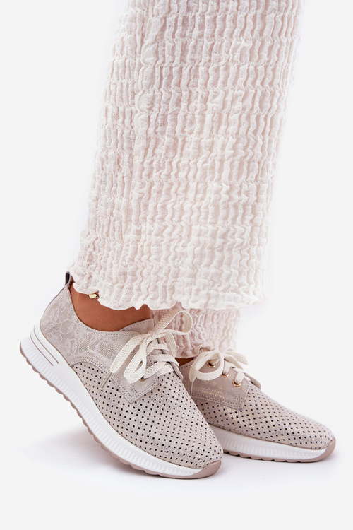 Półbuty Damskie Skórzane Na Platformie Beżowo-Złote Artiker 56C2113