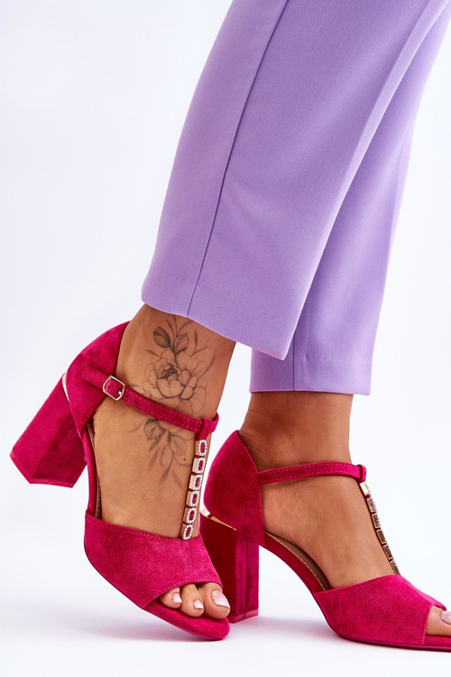 Suede High Heel Sandals With Cubic Zirconia Fuchsia Aniya
