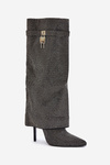 Decorated slip-on boots on a stiletto heel with a turned-down shaft black Enathlin