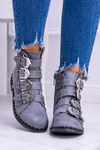 Lu Boo Dark Grey Virginia Rock Star Boots Rivet Buckles Suede