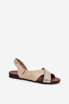Leather Velcro Sandals Beige-Gold Zazoo 40141
