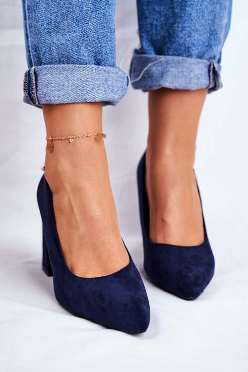 Suede Pumps On A Block Heel Sergio Leone PB216 Navy Blue