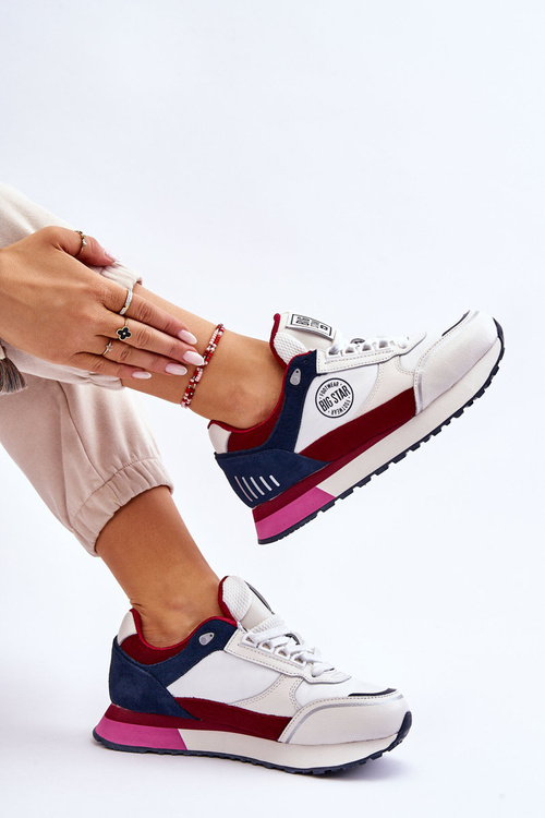 Sneakersy Skóra Memory Foam System Biało-Czerwone Big Star LL274369