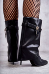 Leather Slip-On Boots On A High Heel Black Steffi 