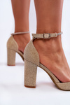 Shiny Pumps On High Heels With Rhinestones Gold Castor