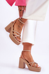Fashionable High Heels Sandals With Straps Beige Shemira