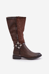 Insulated Boots On Flat Heel With Decorative Buckle Brown Leatharia