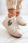 Leather Sport Shoes On Wedge Maciejka 05492-04 Beige