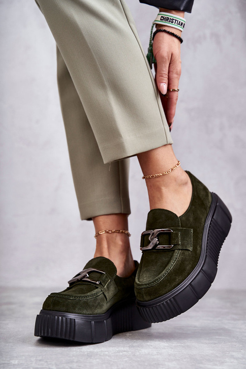 Fashionable suede shoes on the platform Khaki Marsol