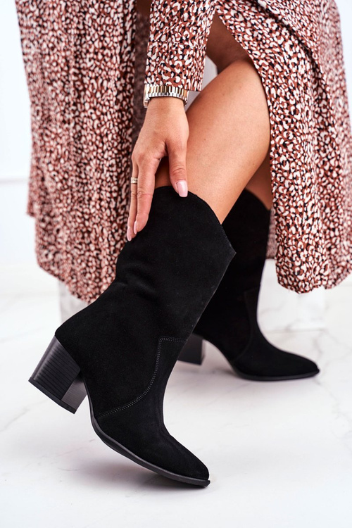 Women’s Boots On High Heel Nubuck Leather Light Black Nicole 2580