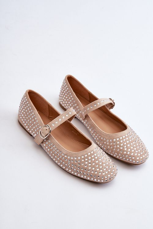 Eco Suede Ballerinas Embellished with Jet Beige Tinara