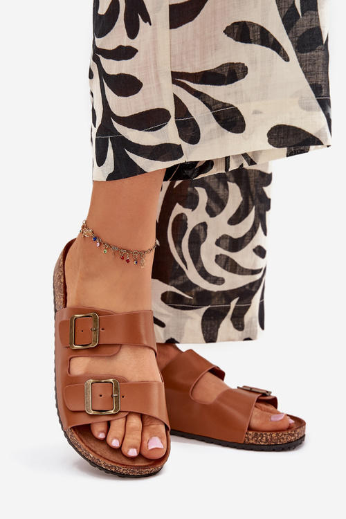 Women's sandals on cork platform with buckles Camel Vesina