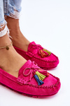 Suede Loafers With Bow And Fringes Fuchsia Dorine
