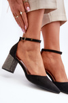 Black Faux Suede Court Shoes on Embellished Stiletto Anlitela