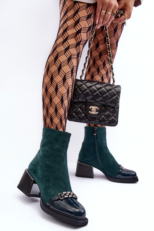 Botki Zamsz Masywny Klocek S.Barski MR870-70 Zielone