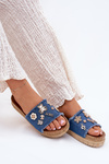 Ladies Slippers With Golden Accents On Platform Navy Rigasta