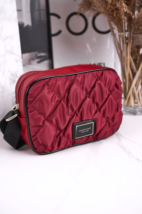 Damska Torebka Listonoszka MONNARI BAG4010-005 Pikowana Burgundowa