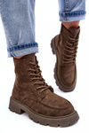 Suede Trapper Boots With Fleece Lining And Flat Heel Dark Green Zikey