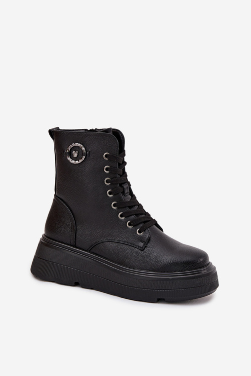 Women's Workery Boots with Insulation on Platform with Decorative Detail Vinceza 16513 Black