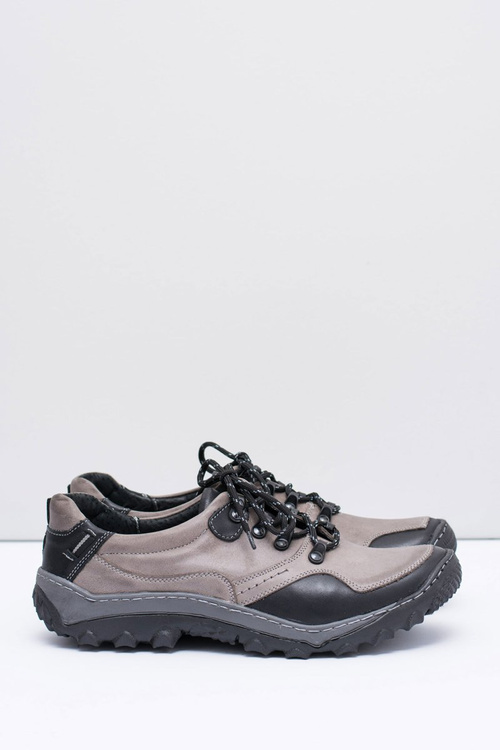 Męskie Skórzane Szare Półbuty Trekkingowe Gretin