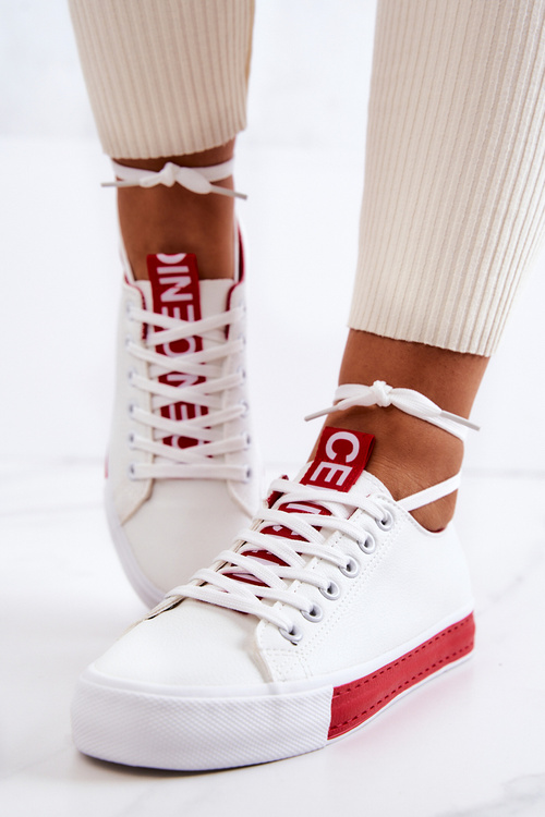 Women's Leather Sneakers White and Red Mikayla