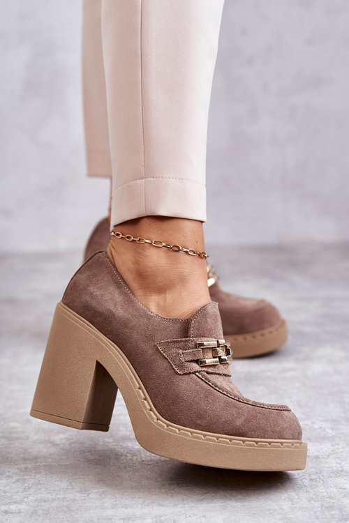 Półbuty Zamsz Masywny Słupek Beżowe Lemar Jaime