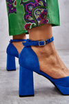 Suede Chunky Heels Platform Pumps Blue Diame
