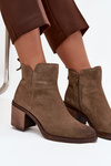 Women's ankle boots made of natural suede with heel Sergio Leone BT25321-S khaki