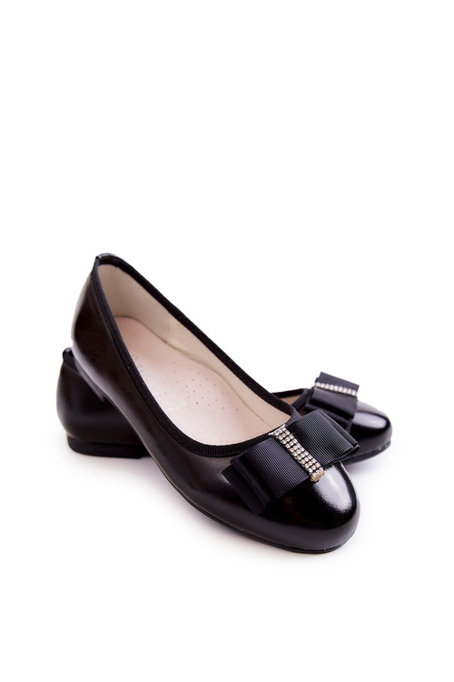 Leather Children's Ballerinas With A Decorative Bow Black Claril