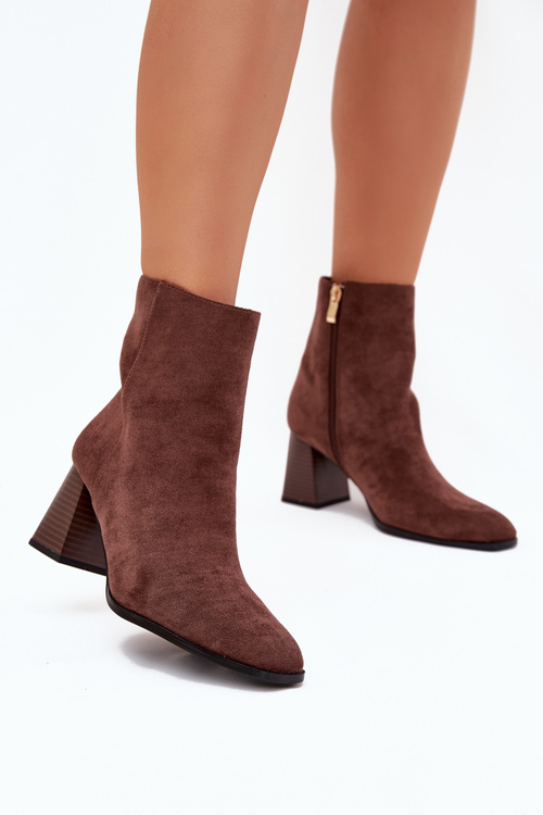 Women'S Ankle Boots Made Of Eco Suede With Heel Zipper Brown Zelita