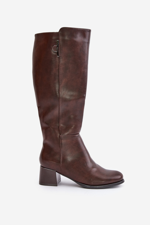 Heeled Boots Made Of Eco Leather Knee High Brown Izanae