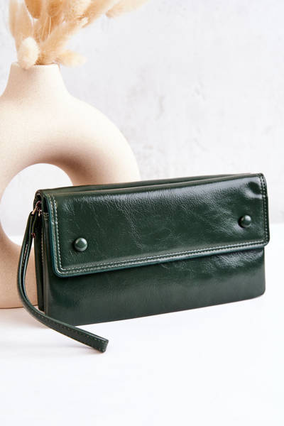 Large Leather Wallet On Zipper Green Loreaine