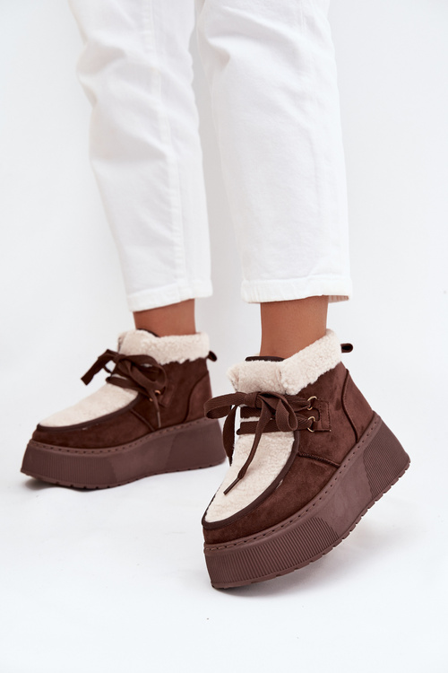 Women's snow boots on platform with fur brown Florivelle