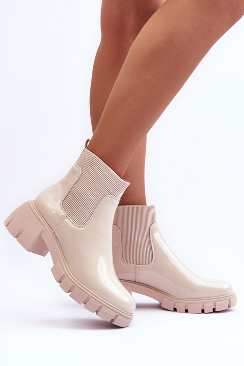 Women's Lacquered Ankle Boots Beige Cirie