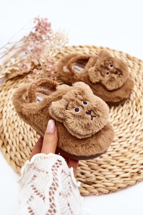 Children's furry slippers with bear brown Dicera