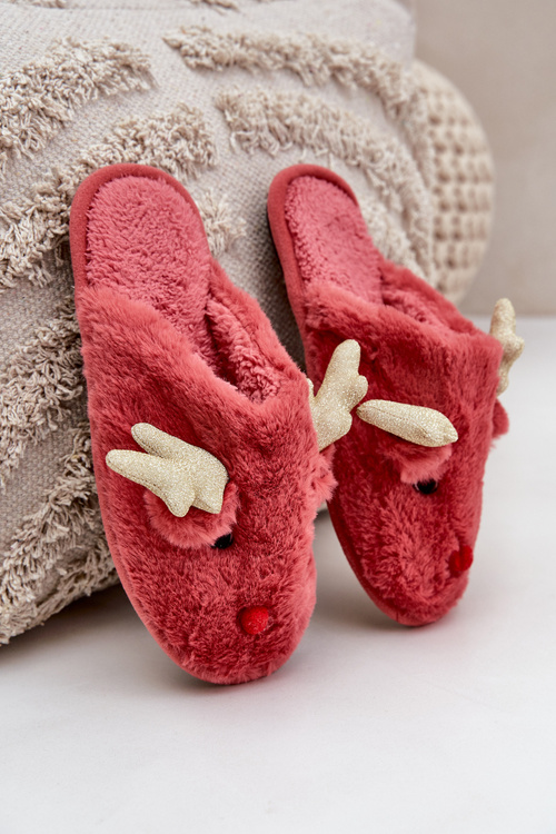 Christmas Slippers With Reindeer Motif Coral Asielle
