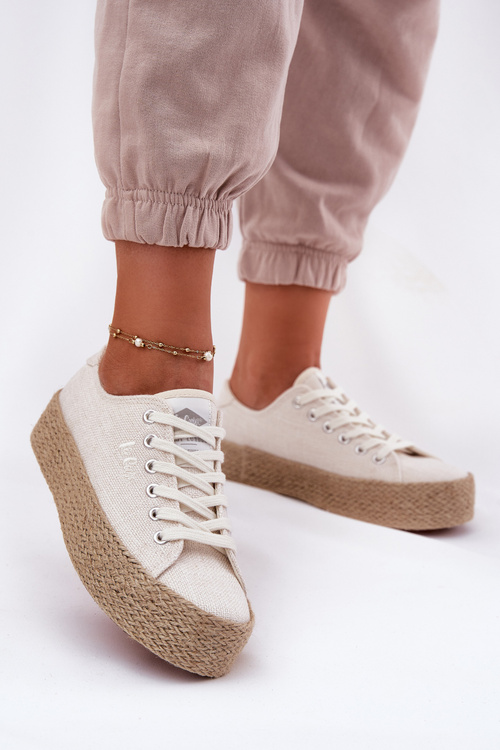 Womens Platform Sneakers With Weaving Lee Cooper LCW-25-02-3284 Light Beige
