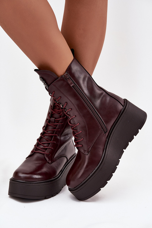 Leather Women's Ankle Boots with Decoration Lined Bordeaux Ulrika