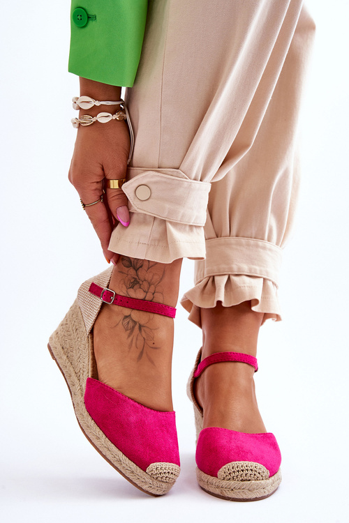 Suede Espadrilles Wedge Sandals Fuchsia Cammer 
