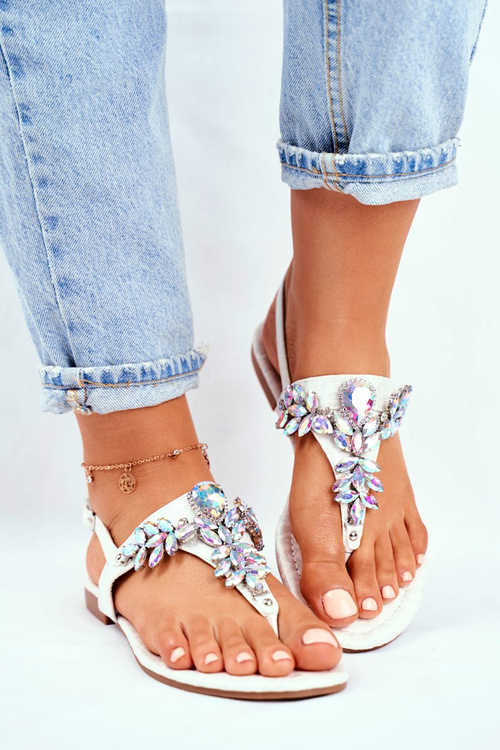 Women's Sandals Elegant Flip-flops With Crystals Silver Under Control