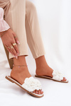 Women's Flat Sandals With Decorative Flowers White Misorsse