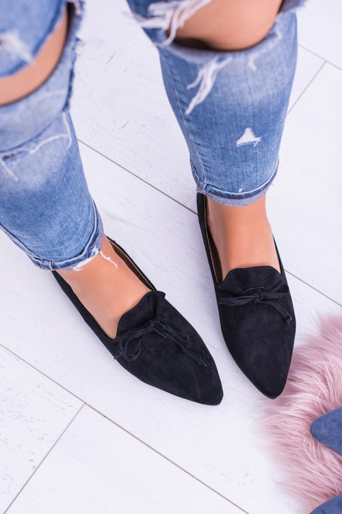 Lu Boo Black Ballerina Pointed Lords Lace-ups Feliciano Suede