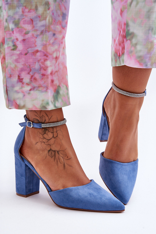 Suede Pumps with Rhinestones Blue Diamond