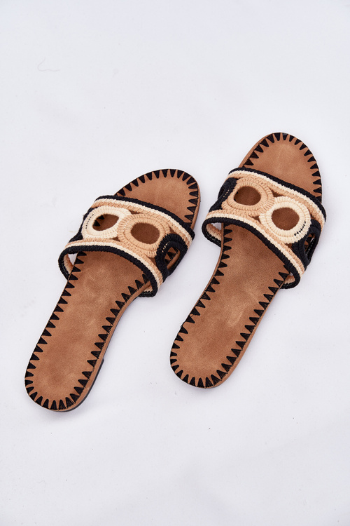 Damskie Klapki Szydełkowe Płaski Obcas Czarne Nirina